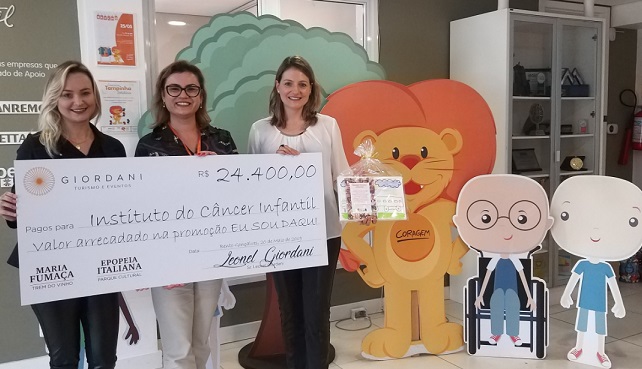 Giordani Turismo entrega doação de R$ 24 mil para Instituto do Câncer Infantil