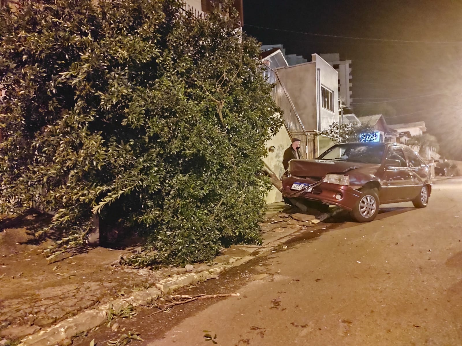 Motorista abandona carro após colidir contra árvore em Bento