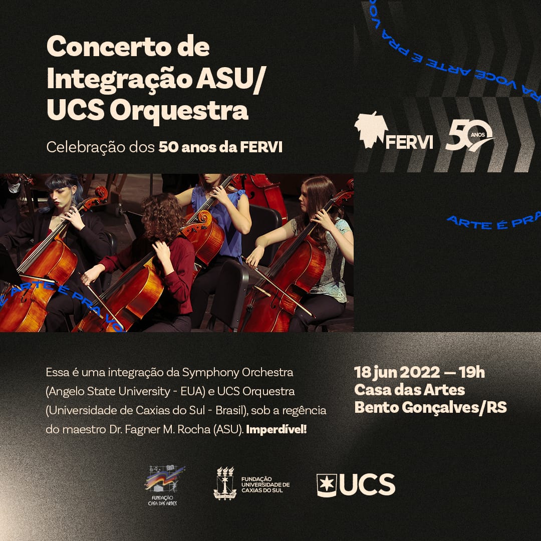 Orquestra Sinfônica da UCS e Angelo State Symphony Orchestra realizam Concerto de Integração em homenagem ao 50 anos da Fervi em Bento