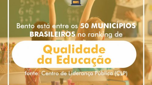 Bento está entre os 50 melhores municípios brasileiros no ranking Qualidade da Educação