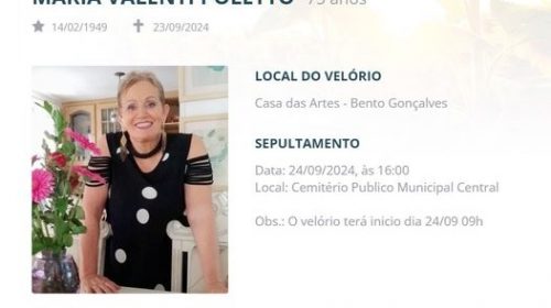 Prefeitura de Bento lamenta morte da educadora e artista plástica Neiva Poletto, aos 75 anos