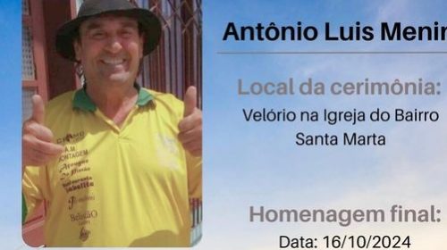 Morre aos 64 anos em Bento ex vereador pelo PDT, Antônio Luis Menin