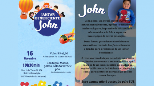 Família busca doações para o Jantar Beneficente em prol do menino John