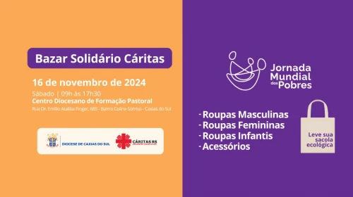 Diocese de Caxias do Sul realiza primeira edição do Bazar Solidário Cáritas no dia 16 de novembro