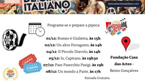 Casa das Artes recebe o 19º Festival de Cinema Italiano neste domingo, a partir das 15h