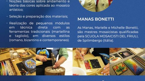 9ª edição do Curso de Mosaico Artístico – Introdução à Arte Musiva, será de 5 a 10 de maio em Bento Gonçalves