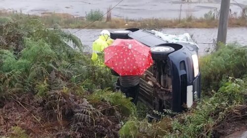 Saída de pista seguida de capotamento deixa mulher ferida na ERS-122, em Farroupilha