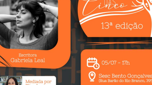 Sarau das Cinco com Gabriela Leal é neste sábado, 05 de junho, em Bento