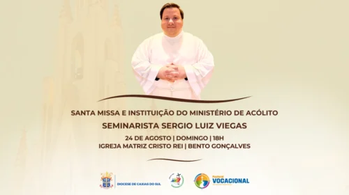 Seminarista Sergio Viegas irá receber o ministério de acólito em celebração na Igreja Matriz Cristo Rei, em Bento